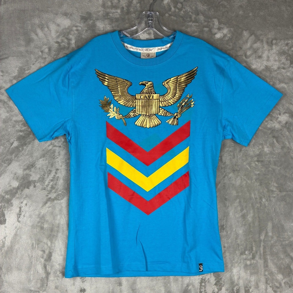 Cavi Mens Graphic T-Shirt Blue Eagle Chevron Streetwear Size L Short‎ Sleeve Tee
